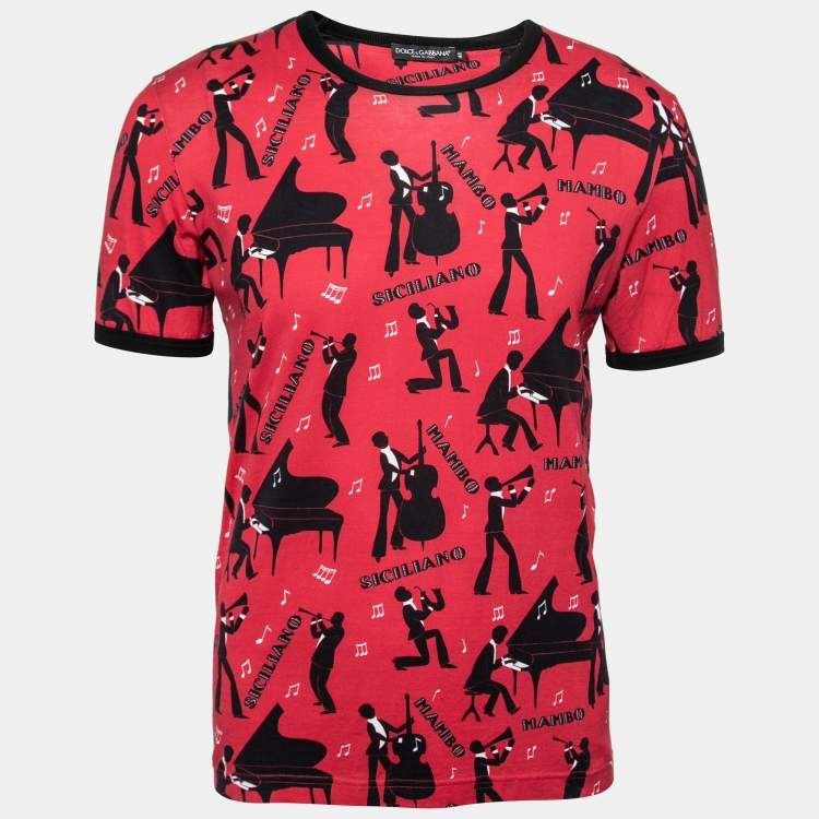 Pre Owned Dolce & Gabbana Red Printed Cotton Short Sleeve Crewneck T-Shirt M