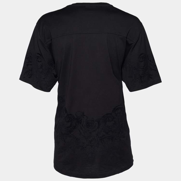 Pre Owned Dolce & Gabbana Black Floral Bee Flock Print Cotton Crew Neck T-Shirt 4XL