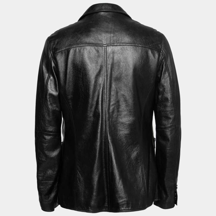Pre Owned Dolce & Gabbana Black Leather Pocketed Jacket XL