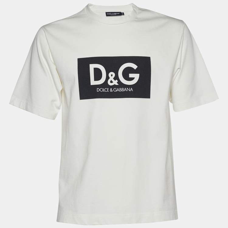 Pre Owned Dolce & Gabbana White Logo Printed Cotton Knit T-Shirt XS