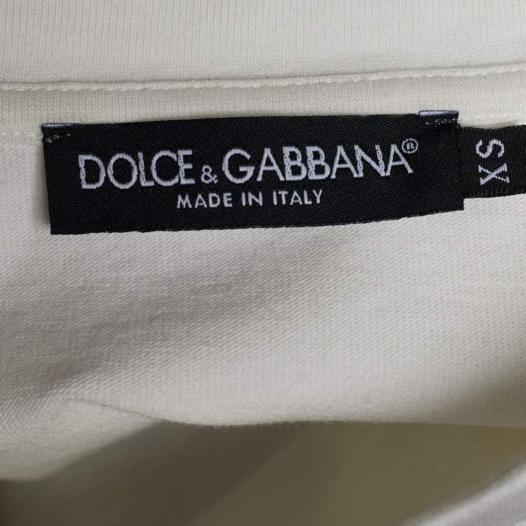 Pre Owned Dolce & Gabbana White Logo Printed Cotton Knit T-Shirt XS
