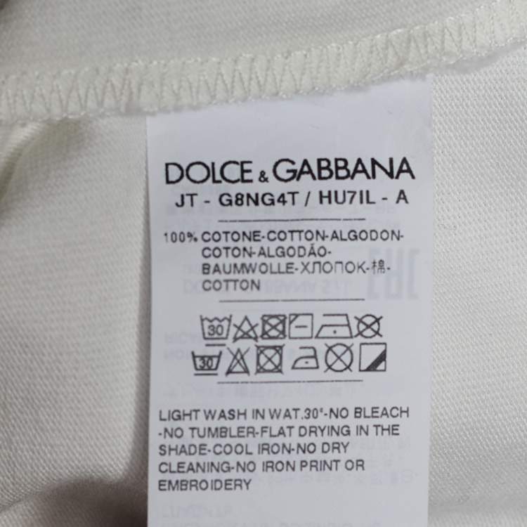 Pre Owned Dolce & Gabbana White Logo Printed Cotton Knit T-Shirt XS