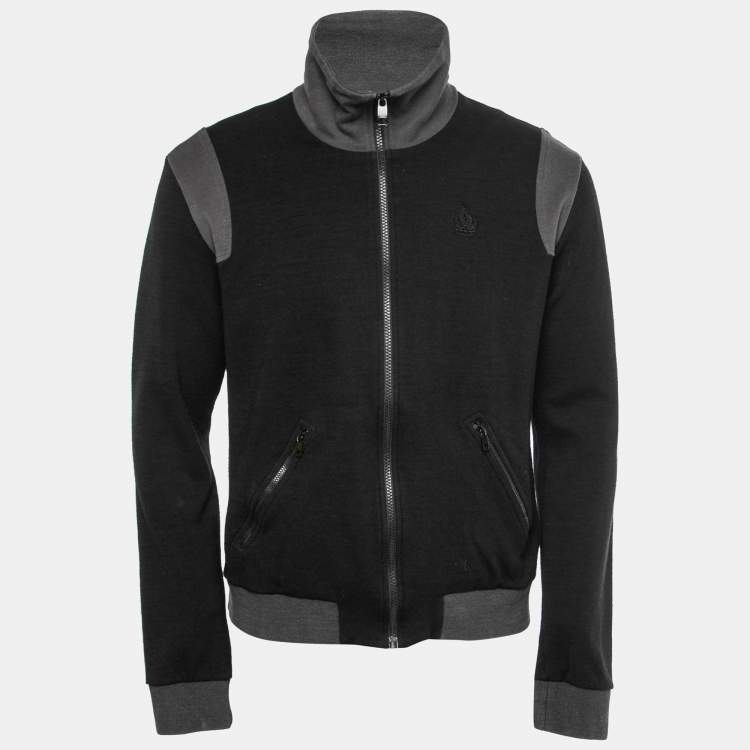 Pre Owned Dolce & Gabbana Black Wool Contrast Trimmed Zip Front Jacket XXL