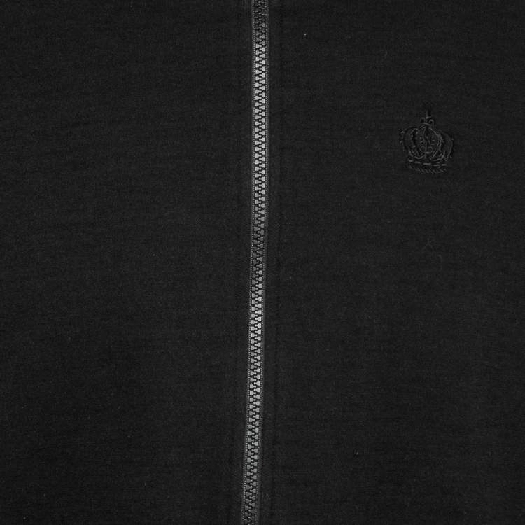 Pre Owned Dolce & Gabbana Black Wool Contrast Trimmed Zip Front Jacket XXL