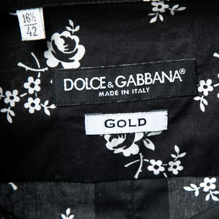 مملوكة مسبقًا Dolce & Gabbana Black Floral Print Cotton Gold Shirt XL