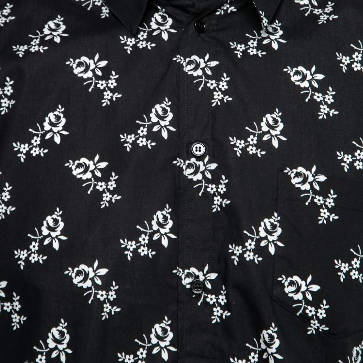 مملوكة مسبقًا Dolce & Gabbana Black Floral Print Cotton Gold Shirt XL