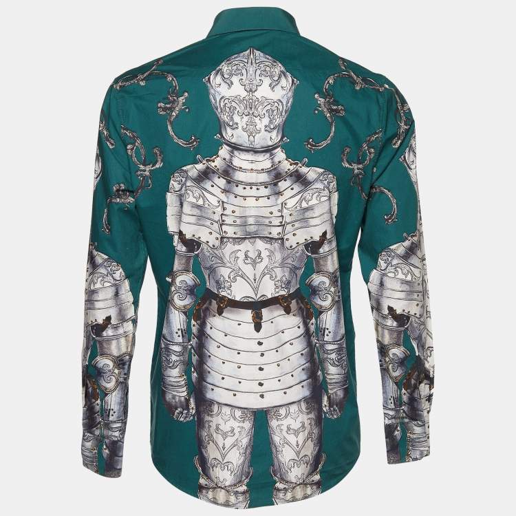 Pre Owned Dolce & Gabbana Green Armour Print Cotton Gold Fit Shirt XL