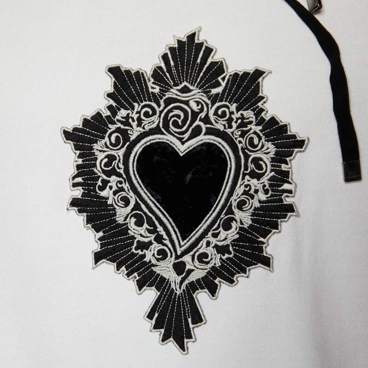 Pre Owned Dolce & Gabbana White Cotton Lace Trim Hooded Sweatshirt S