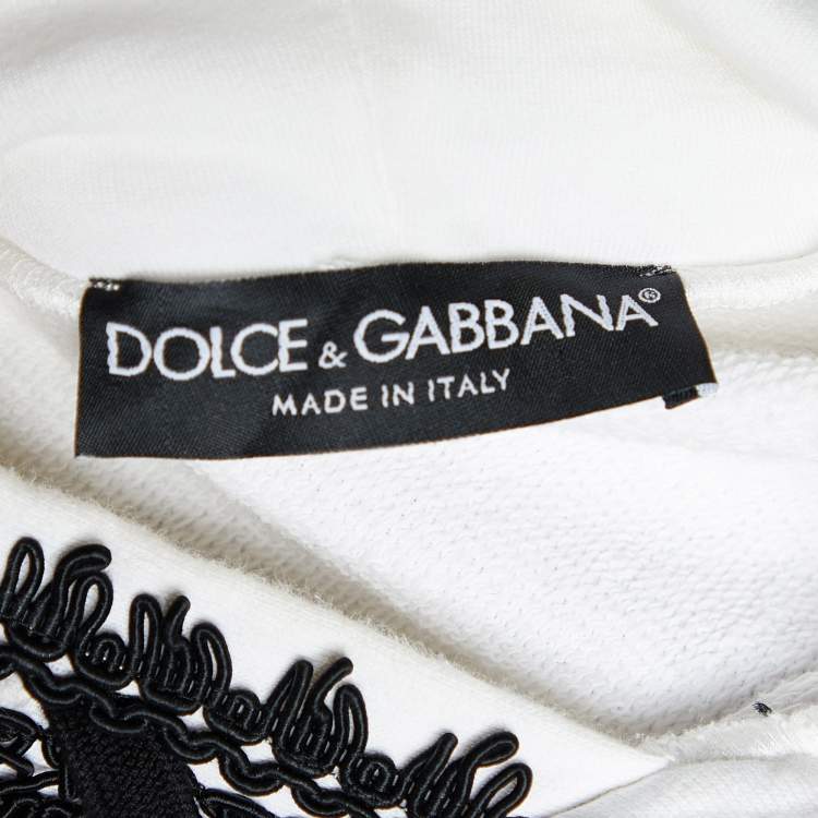 Pre Owned Dolce & Gabbana White Cotton Lace Trim Hooded Sweatshirt S