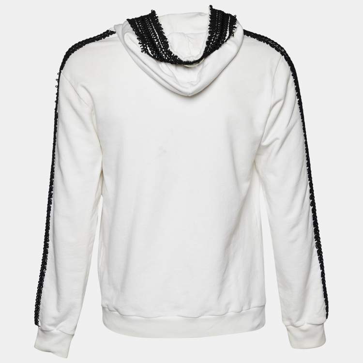 Pre Owned Dolce & Gabbana White Cotton Lace Trim Hooded Sweatshirt S