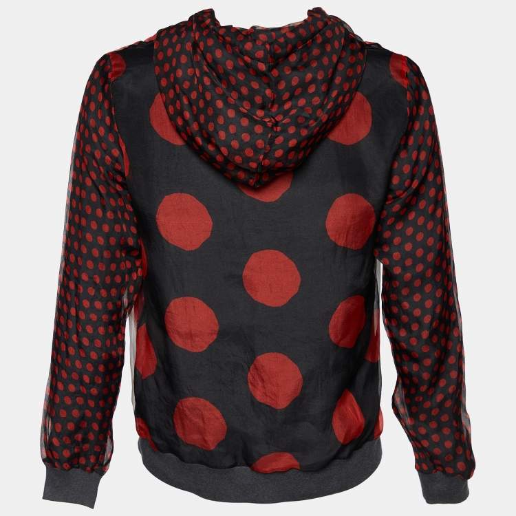Pre Owned Dolce & Gabbana Red Bull & Polka Dot Printed Silk Hooded Sweatshirt L