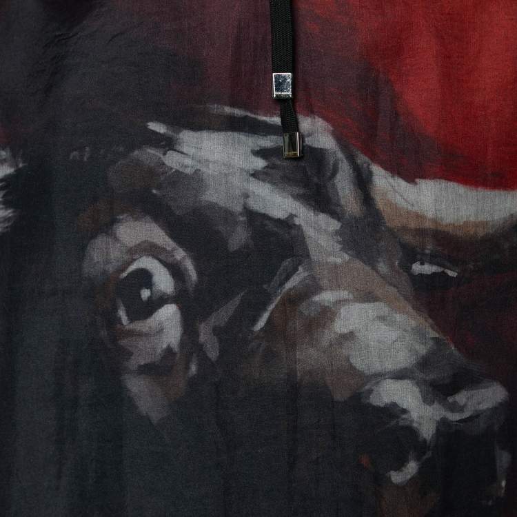 Pre Owned Dolce & Gabbana Red Bull & Polka Dot Printed Silk Hooded Sweatshirt L