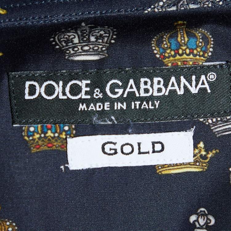 Pre Owned Dolce & Gabbana Navy Blue Crown Print Cotton Gold Fit Shirt L