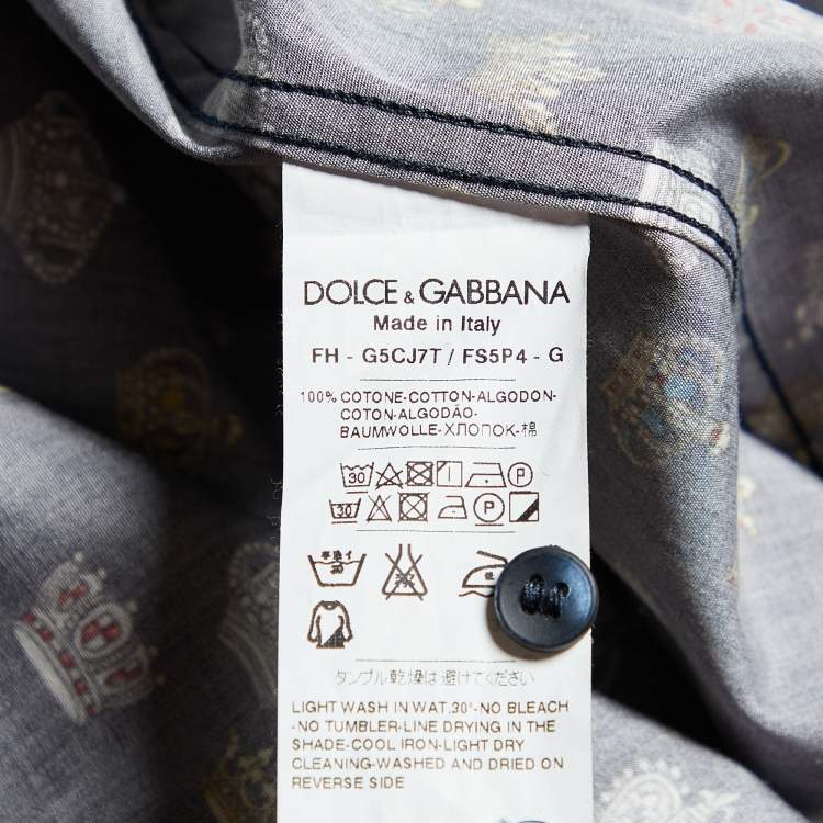 Pre Owned Dolce & Gabbana Navy Blue Crown Print Cotton Gold Fit Shirt L