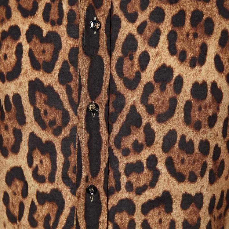 Pre Owned Dolce & Gabbana Brown Leopard Print Cotton Slim Fit Shirt M