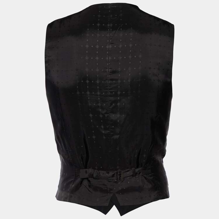 Pre Owned Dolce & Gabbana Black Wool & Silk Button Front Waistcoat M