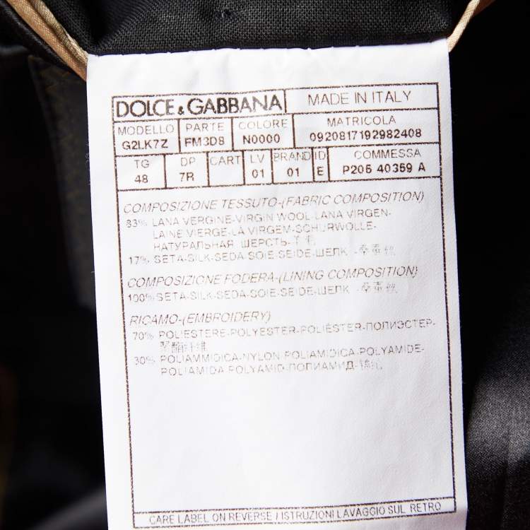 Pre Owned Dolce & Gabbana Black Wool & Silk Sequin Embellished Blazer M
