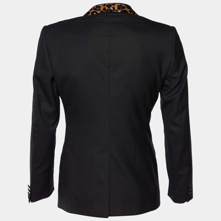 Pre Owned Dolce & Gabbana Black Wool & Silk Sequin Embellished Blazer M