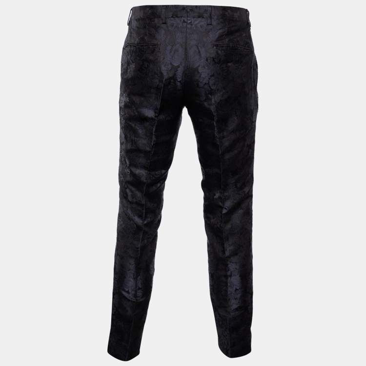 Pre Owned Dolce & Gabbana Black Floral Pattern Silk Pants M