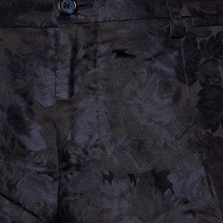 Pre Owned Dolce & Gabbana Black Floral Pattern Silk Pants M