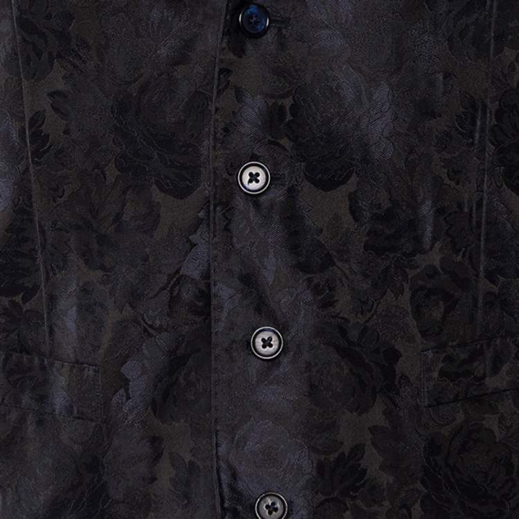 Pre Owned Dolce & Gabbana Black Floral Pattern Silk Waistcoat M