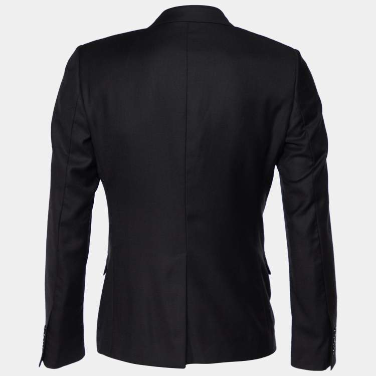 Pre Owned Dolce & Gabbana Black Textured Wool & Silk Button Front Blazer M