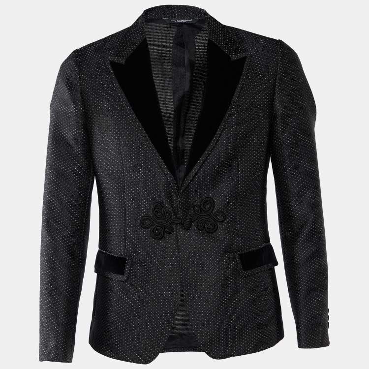 Pre Owned Dolce & Gabbana Black Polka Dot Silk Blend Blazer M