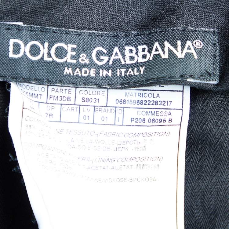 Pre Owned Dolce & Gabbana Black Textured Wool & Silk Pants M