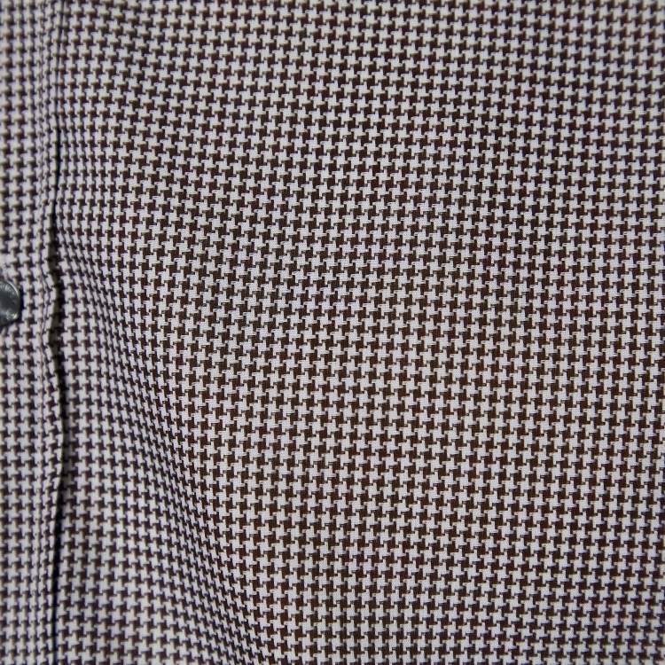 Pre Owned Dolce & Gabbana White & Brown Patterned Cotton Martini Fit Shirt L