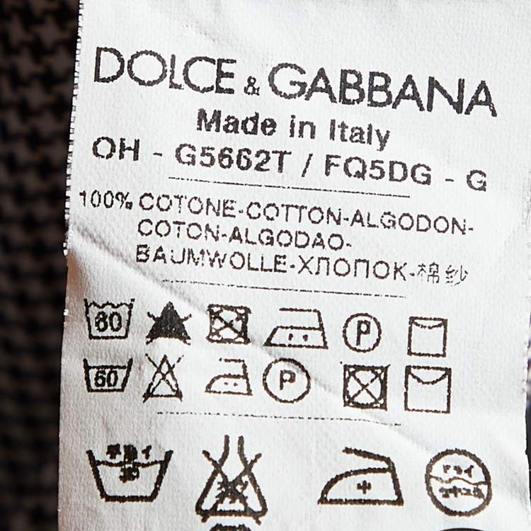 Pre Owned Dolce & Gabbana White & Brown Patterned Cotton Martini Fit Shirt L