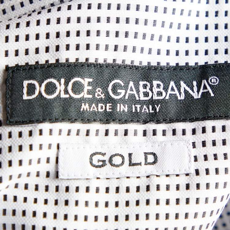 Pre Owned Dolce & Gabbana White Grid Pattern Cotton Gold Fit Shirt XXL