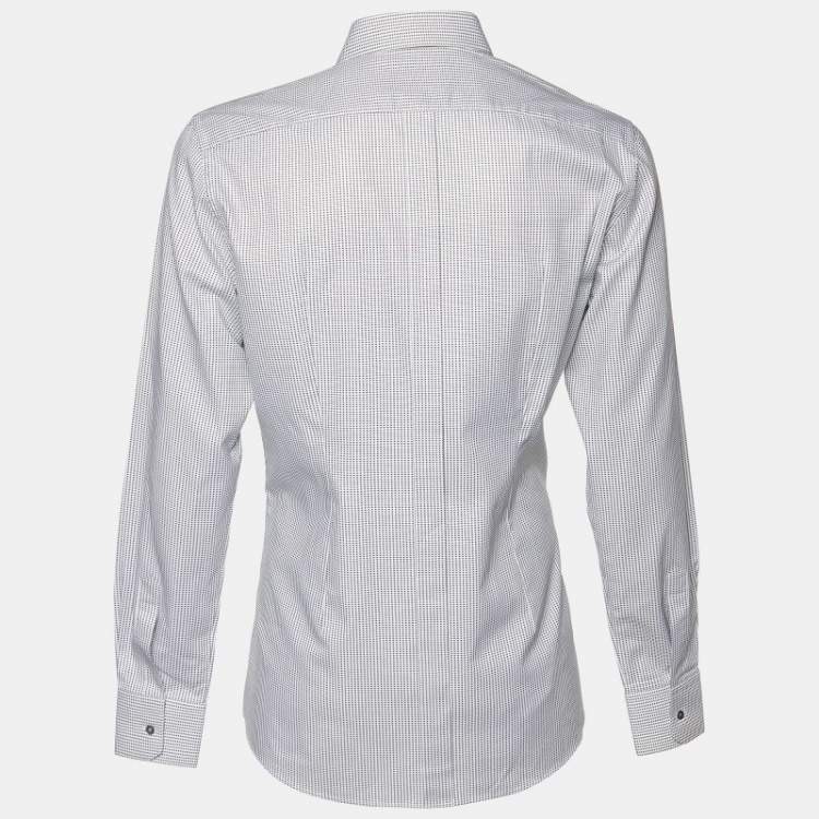 Pre Owned Dolce & Gabbana White Grid Pattern Cotton Gold Fit Shirt XXL