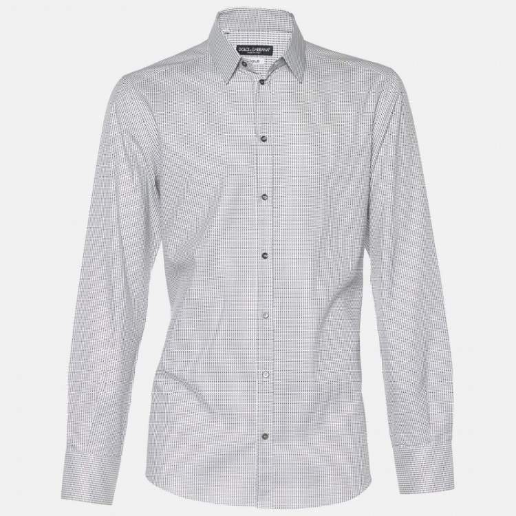 Pre Owned Dolce & Gabbana White Grid Pattern Cotton Gold Fit Shirt XXL