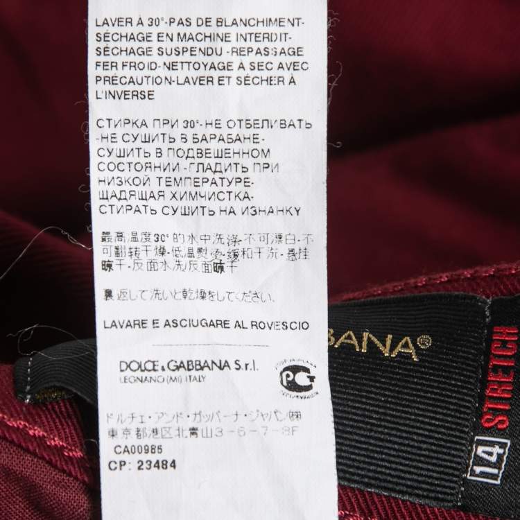 Pre Owned Dolce & Gabbana Burgundy Denim 14 Stretch Jeans L Waist 34"