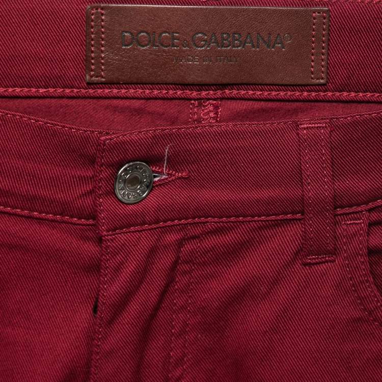 Pre Owned Dolce & Gabbana Burgundy Denim 14 Stretch Jeans L Waist 34"