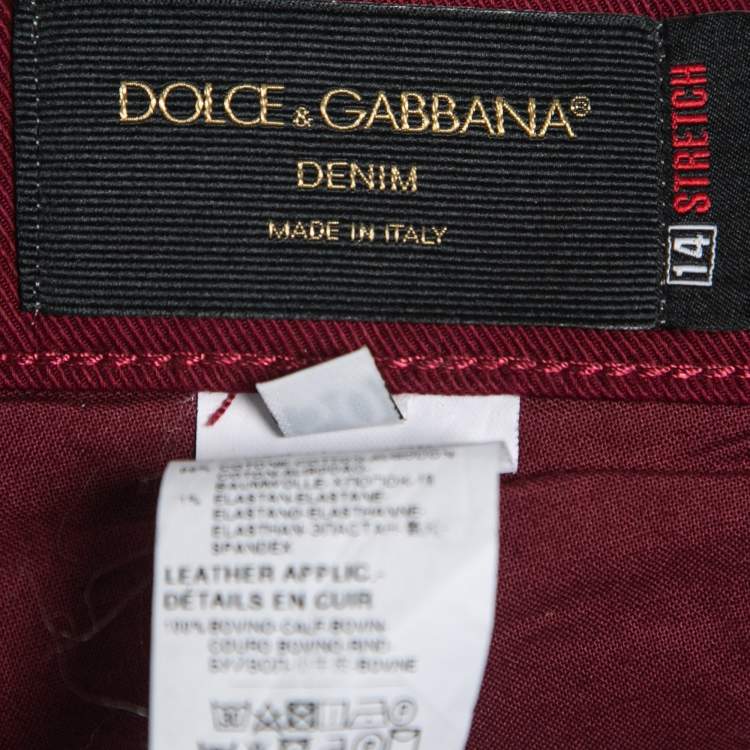 Pre Owned Dolce & Gabbana Burgundy Denim 14 Stretch Jeans L Waist 34"