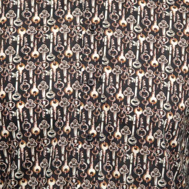 Pre Owned Dolce & Gabbana Black Key Print Cotton Button Front Shirt XL