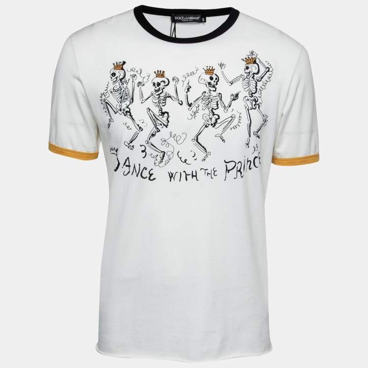 Pre Owned Dolce & Gabbana White Skeleton Print Cotton Crewneck T-Shirt M