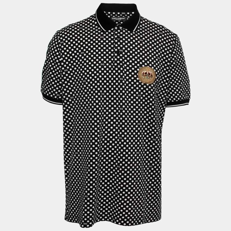 مملوكة مسبقًا Dolce & Gabbana Black Polka Dot Cotton Embroidered Polo T-Shirt 4XL