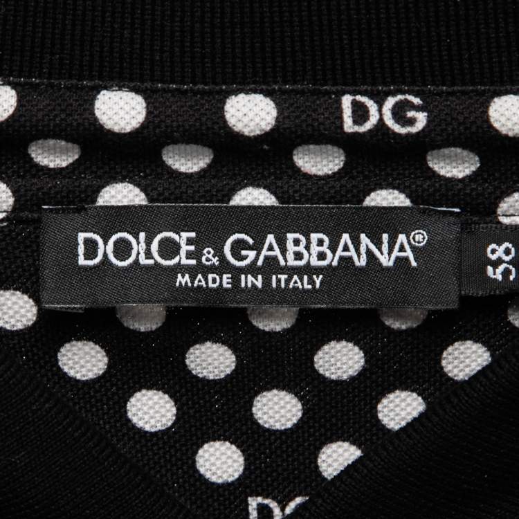 مملوكة مسبقًا Dolce & Gabbana Black Polka Dot Cotton Embroidered Polo T-Shirt 4XL