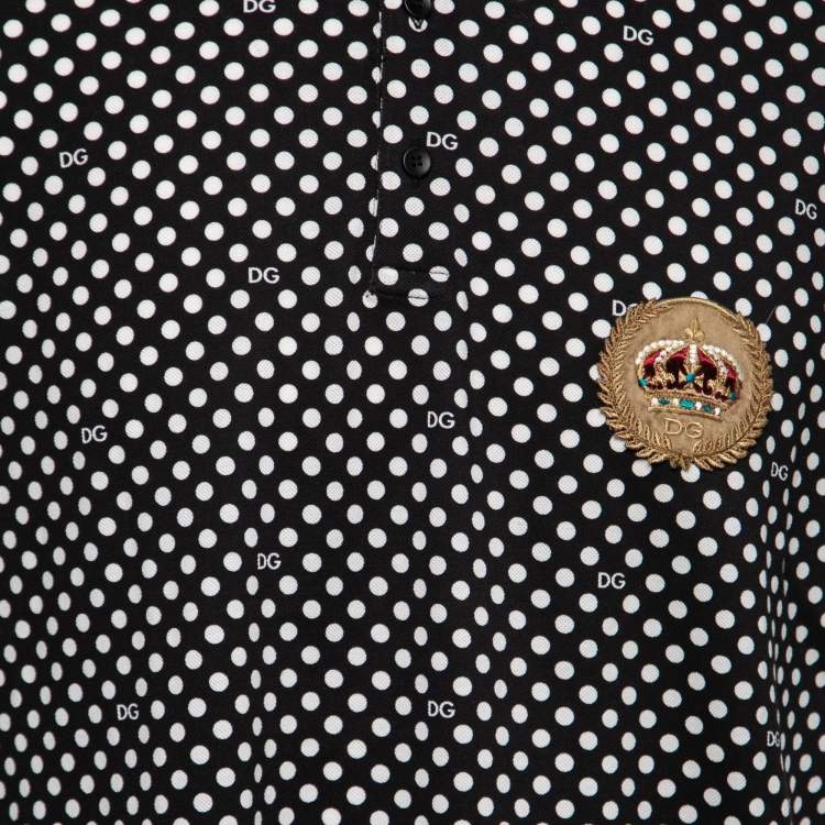مملوكة مسبقًا Dolce & Gabbana Black Polka Dot Cotton Embroidered Polo T-Shirt 4XL