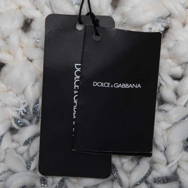 Pre Owned Dolce & Gabbana White & Black Wool Knitted Sweater M