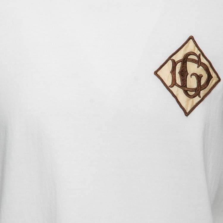 Pre Owned Dolce & Gabbana White Cotton Logo Patched T-Shirt 2XL