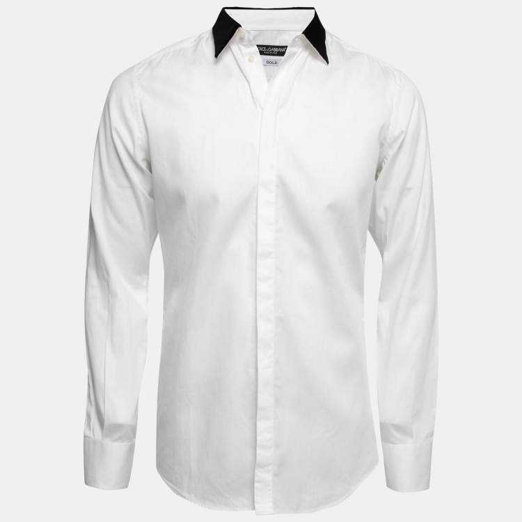 مملوكة مسبقًا Dolce & Gabbana White Cotton & Velvet Collar Detail Shirt M