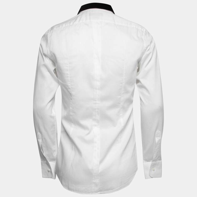 مملوكة مسبقًا Dolce & Gabbana White Cotton & Velvet Collar Detail Shirt M