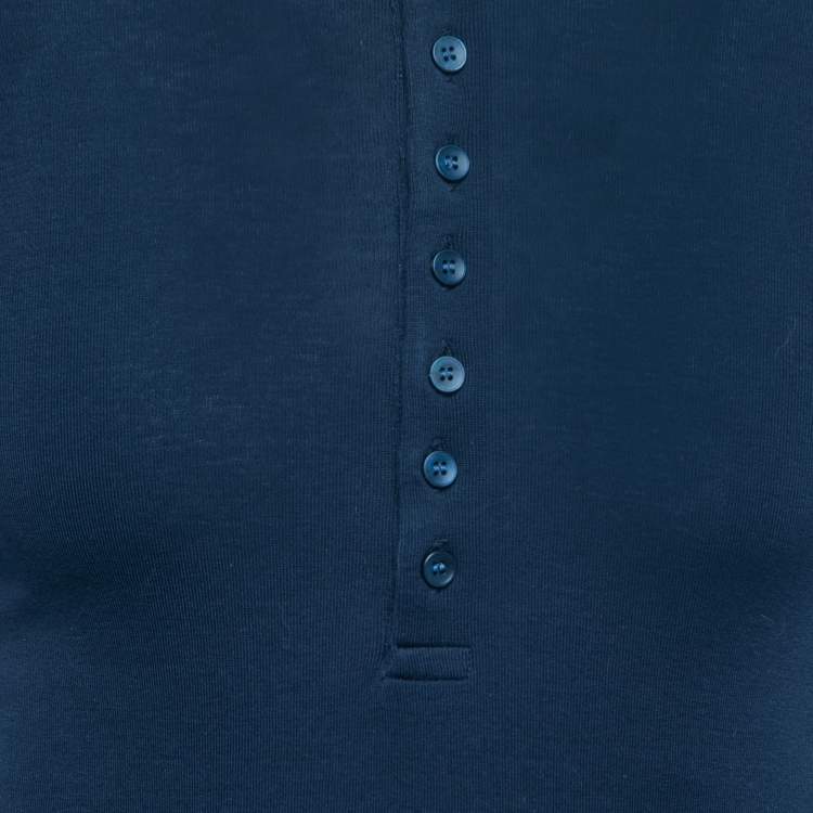 Pre Owned Dolce & Gabbana Navy Blue Stretch Cotton Buttoned T-Shirt S