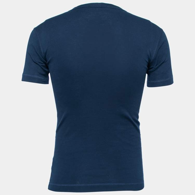 Pre Owned Dolce & Gabbana Navy Blue Stretch Cotton Buttoned T-Shirt S