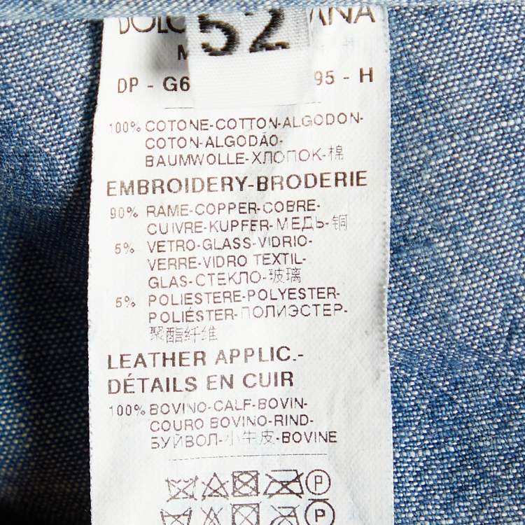 Pre Owned Dolce & Gabbana  Blue Distressed Denim Bee Embroidered Jeans XL