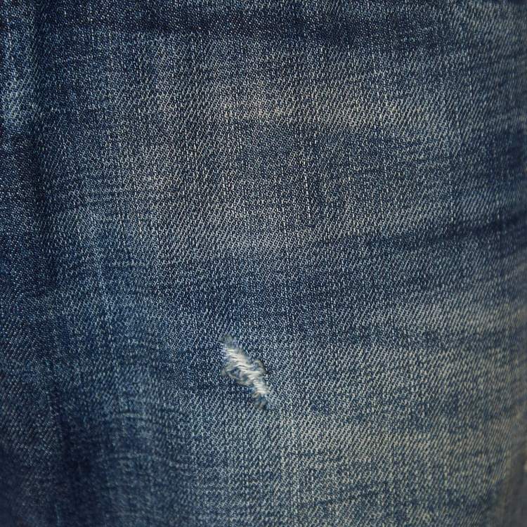 Pre Owned Dolce & Gabbana  Blue Distressed Denim Bee Embroidered Jeans XL