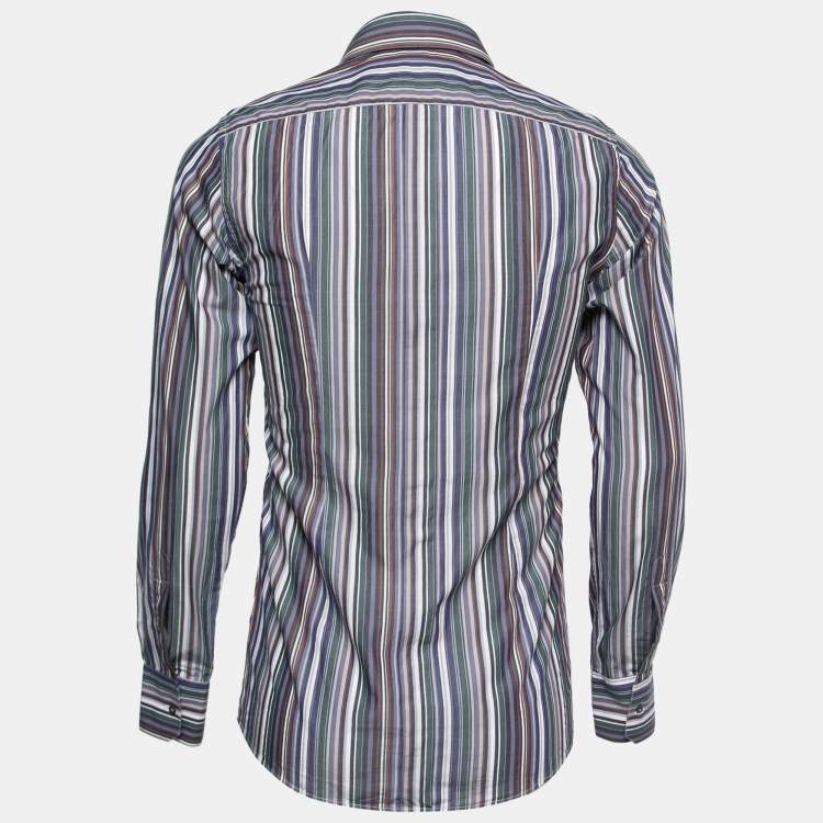 مملوكة مسبقًا Dolce & Gabbana Multicolor Striped Cotton Button Front Gold Shirt S
